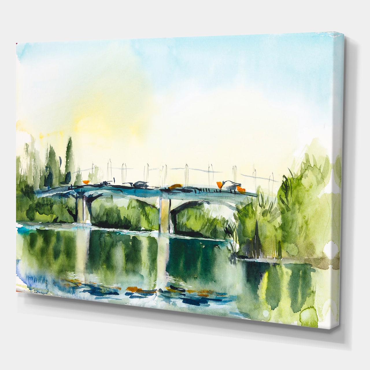Designart - Landscape With Old Bridge In The Countryside - Traditional Canvas Wall Art Print